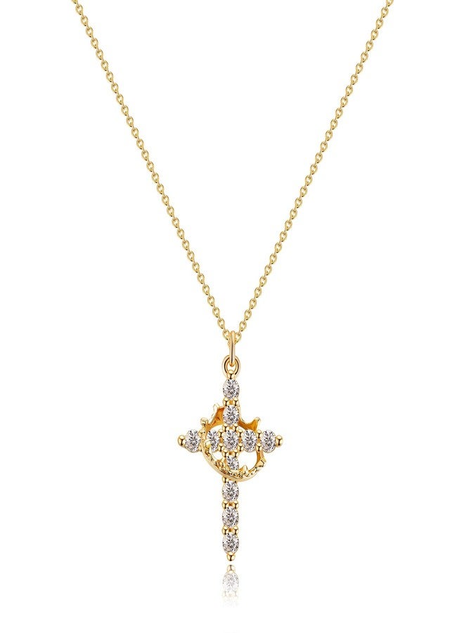 Moodear Cross Necklace for Women Trendy 14K Gold Plated Cross Pendant Necklace Dainty Crown Cross Charm Necklace for Women Fashion Religious Simple Gold Jewelry Gift - Image 1